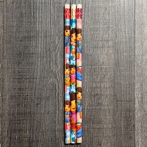 💞 New Set of 3 Nickelodeon Dora The Explorer Pencils With Erasers